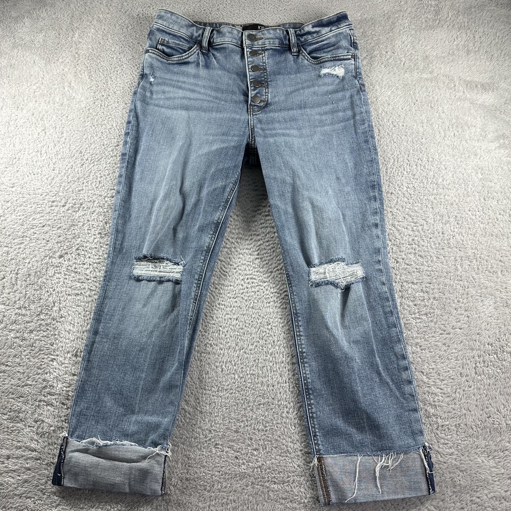 Kut From The Kloth Jeans Womens 14 Catherine Boyfriend Heavy Distress Rips Faded
